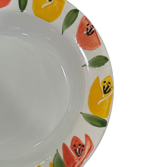 Pier One Tulips Floral Soup Bowl  Rimmed Handpainted Yellow Made In Italy 9" - Picture 4 of 7